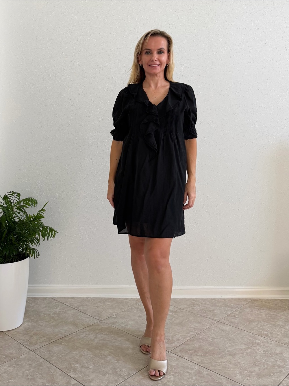 Madewell NWT Black Cotton Ruffle Pintuck Mini Dress Size S